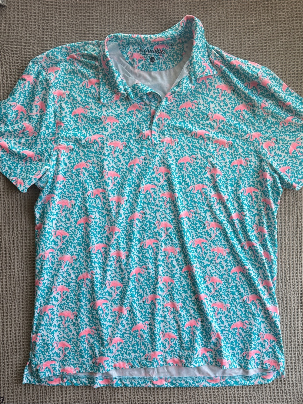 chubbies Aqua Polo with Pink Flamingo Print